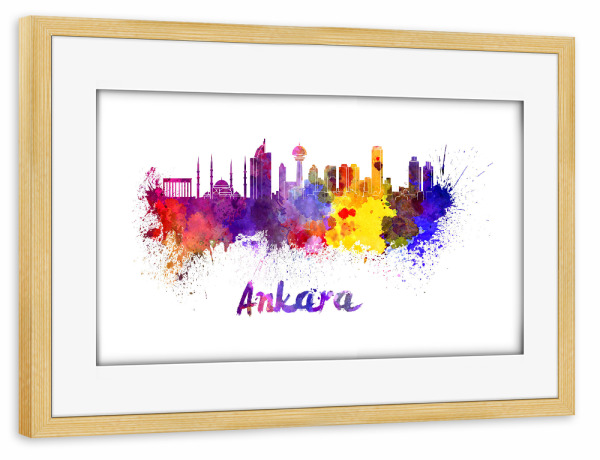 Poster mit Rahmen kiefer "ANKARA Skyline in watercolor-b" artboxONE - Städte,Reise,Abstrakt,Architektur