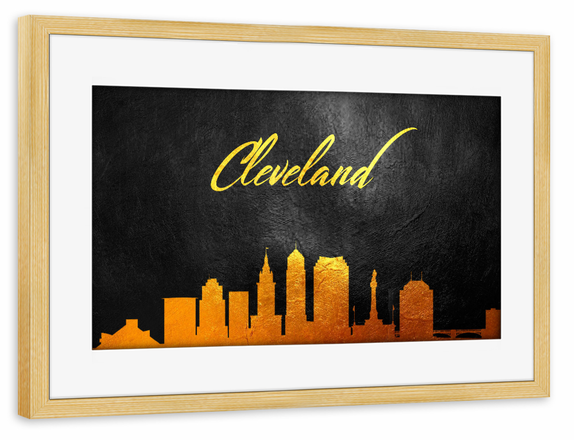 Poster mit Rahmen kiefer "Cleveland Ohio Gold Skyline" artboxONE - Städte - Cleveland,Ohio,Gold,Skyline,City,Stadt