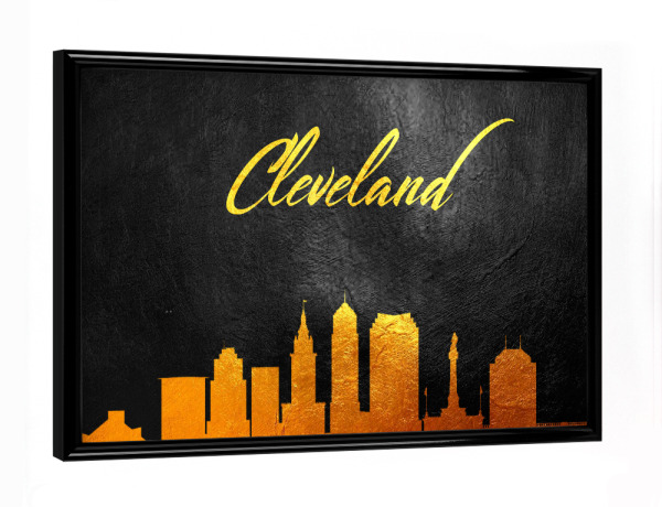 Poster mit schwarzem Rahmen "Cleveland Ohio Gold Skyline" artboxONE - Städte - Cleveland,Ohio,Gold,Skyline,City,Stadt