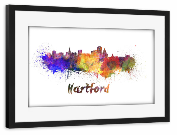 Poster mit Rahmen schwarz "HARTFORD skyline in watercolor" artboxONE - Städte,Abstrakt,Architektur
