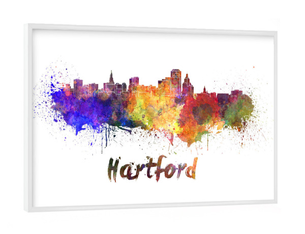 Poster mit weißem Rahmen "HARTFORD skyline in watercolor" artboxONE - Städte,Abstrakt,Architektur