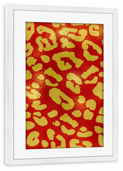 Poster mit Rahmen weiß "Red And Yellow Leopard Pattern" artboxONE - Tiere,Abstrakt,Geometrie,Fashion,Lustig