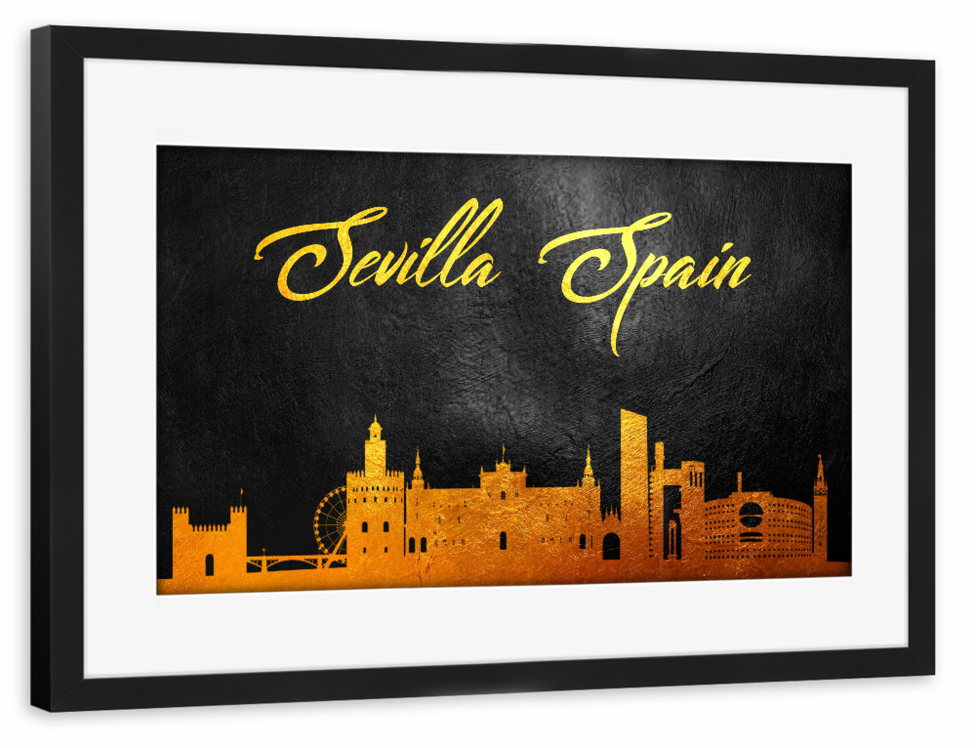 Poster mit Rahmen schwarz "Sevilla Spain Gold Skyline" artboxONE - Städte - Seville,Spain,Gold,Skyline,Spanien,City,Stadt