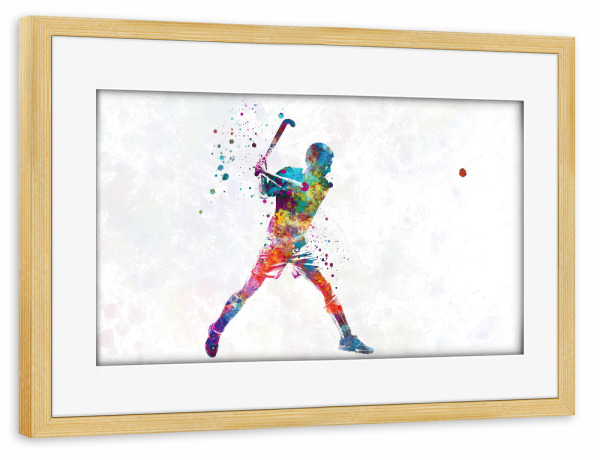 Poster mit Rahmen kiefer "Field hockey in watercolor" artboxONE - Abstrakt,Sport