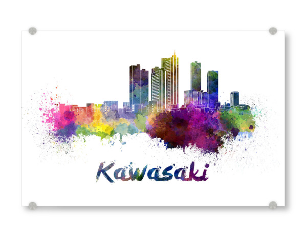 Acrylglasbild "KAWASAKI skyline in watercolor" artboxONE - Städte,Abstrakt,Architektur