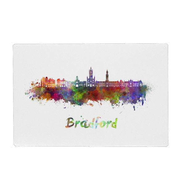 Holzbild "BRADFORD skyline in watercolor-b" artboxONE - Städte,Reise,Abstrakt,Architektur