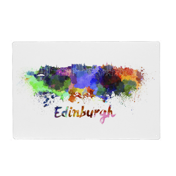Metall Poster "EDINBURGH skyline in watercolor" artboxONE - Städte,Abstrakt,Architektur
