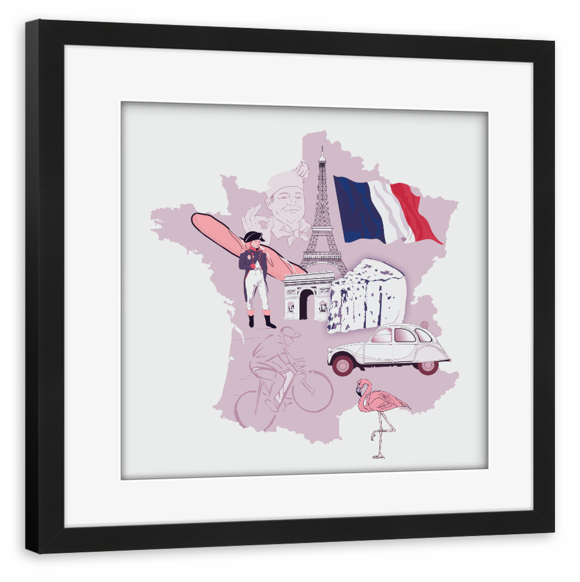 Poster mit Rahmen schwarz "Frankreich Illumap" artboxONE - Reise,Reise / Strand und Meer,Reise / Länder,Kartografie