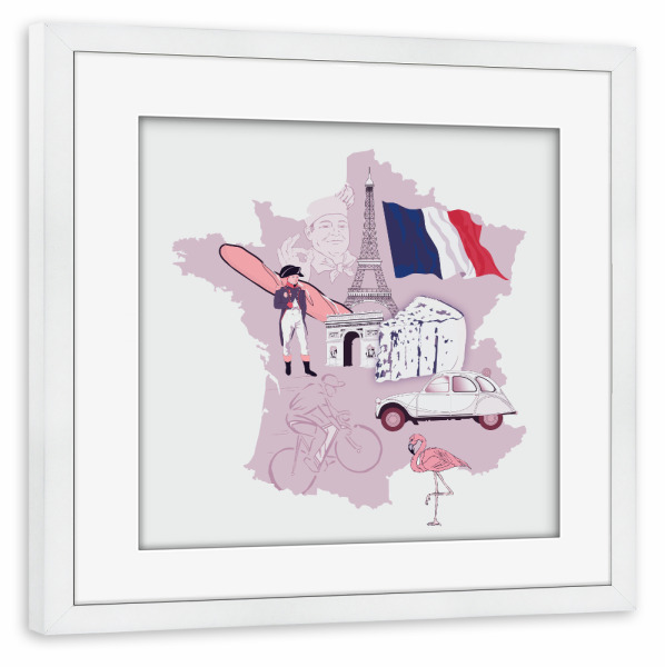 Poster mit Rahmen weiß "Frankreich Illumap" artboxONE - Reise,Reise / Strand und Meer,Reise / Länder,Kartografie