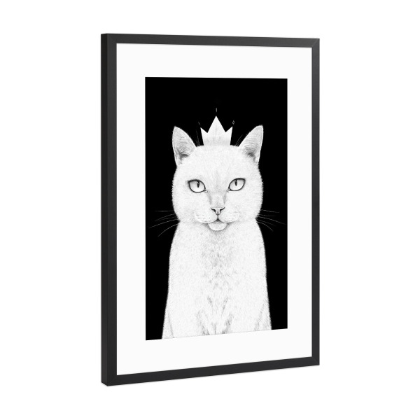 Poster mit Rahmen Schwarz (Metallic) "Queen cat" artboxONE - Natur,Tiere,Schwarzweiß,Für Mama,Lustig