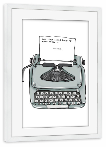 Poster mit Rahmen weiß "Schreibmaschine" artboxONE - Typografie - Schreibmaschine,Typewriter,Illustration,Geschichte,Story,Doodle