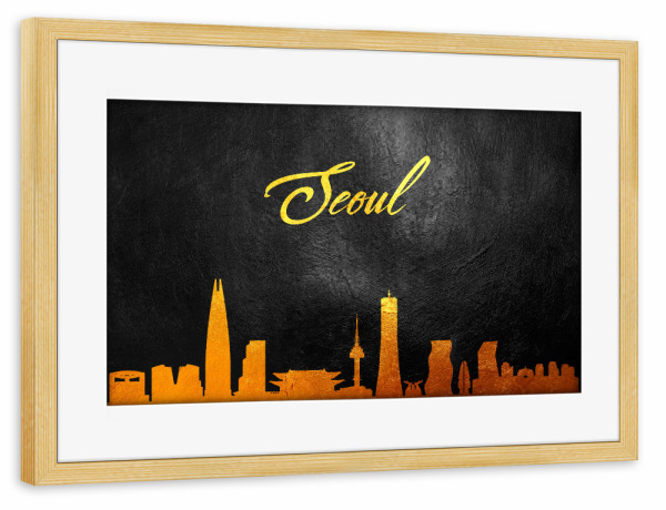 Poster mit Rahmen kiefer "Seoul South Korea Gold Skyline" artboxONE - Städte - Seoul,South korea,Gold,Skyline,City,Stadt