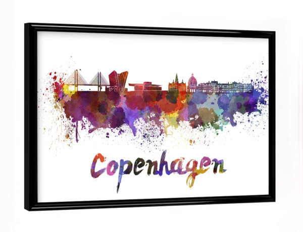 Poster mit schwarzem Rahmen "COPENHAGEN skyline in watercolor-b" artboxONE - Städte,Abstrakt,Architektur