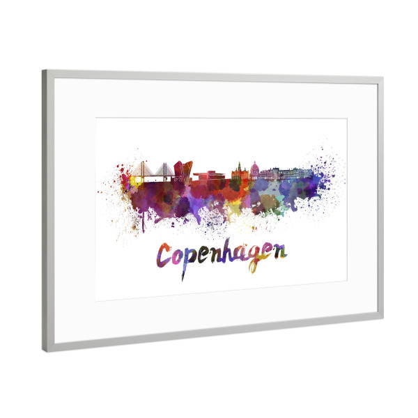 Poster mit Rahmen Silber "COPENHAGEN skyline in watercolor-b" artboxONE - Städte,Abstrakt,Architektur