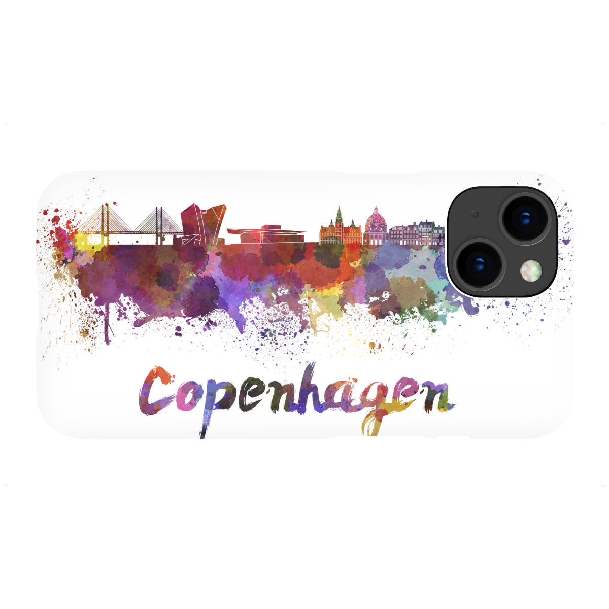 "COPENHAGEN skyline in watercolor-b"für iPhone - Premium-Case Handyhülle artboxONE