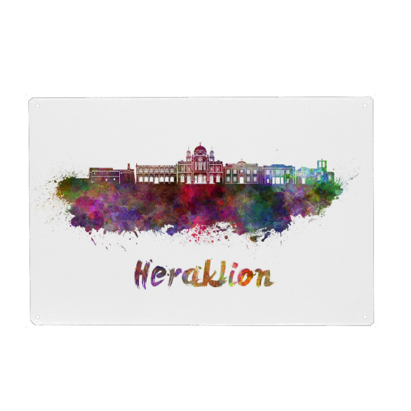 Holzbild "HERAKLION skyline in watercolor-b" artboxONE - Städte,Abstrakt,Architektur