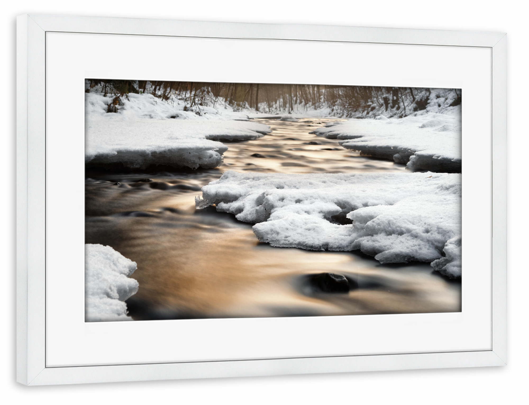 Poster mit Rahmen weiß "Winterliche Flussansicht" artboxONE - Natur