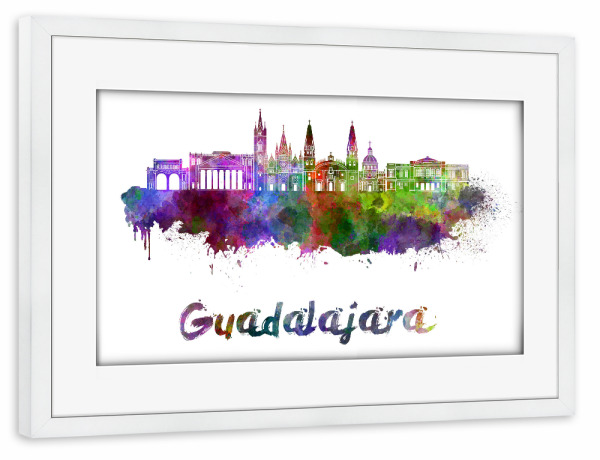 Poster mit Rahmen weiß "GUADALAJARA skyline-b" artboxONE - Städte,Abstrakt,Architektur