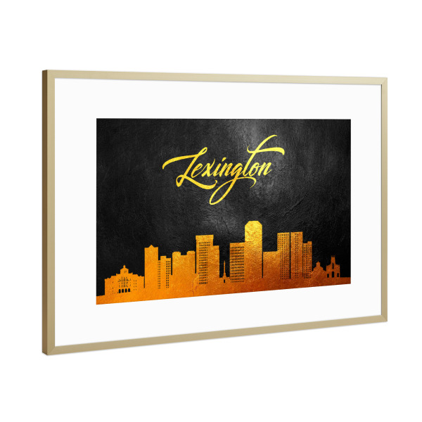 Poster mit Rahmen Gold "Lexington Kentucky Gold Skyline" artboxONE - Städte - Lexington,Kentucky,Gold,Skyline,City,Stadt
