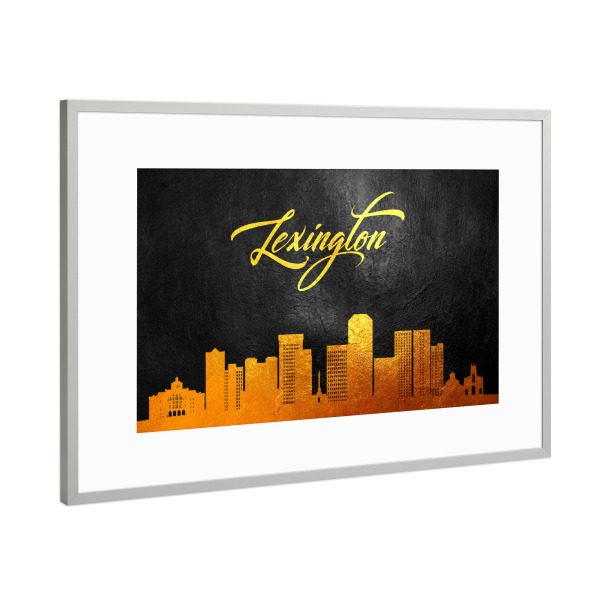 Poster mit Rahmen Silber "Lexington Kentucky Gold Skyline" artboxONE - Städte - Lexington,Kentucky,Gold,Skyline,City,Stadt