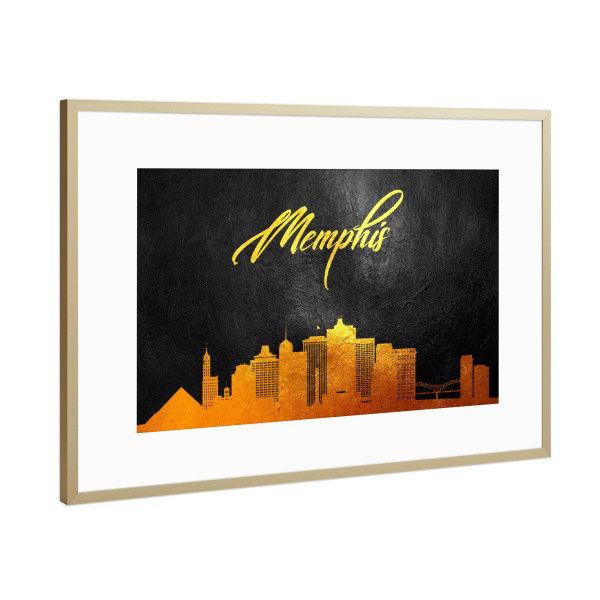 Poster mit Rahmen Gold "Memphis Tennessee Gold Skyline" artboxONE - Städte - Memphis,Tennessee,Gold,Skyline,City,Stadt
