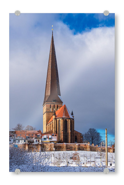 Acrylglasbild "Schnee, Kirche und Wolken" artboxONE - Natur,Reise,Architektur,Städte / Weitere