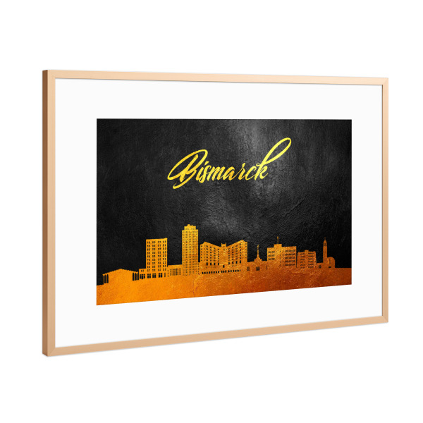 Poster mit Rahmen Kupfer "Bismarck North Dakota Gold" artboxONE - Städte - Bismarck,North,Dakota,Gold,Skyline,City,Stadt