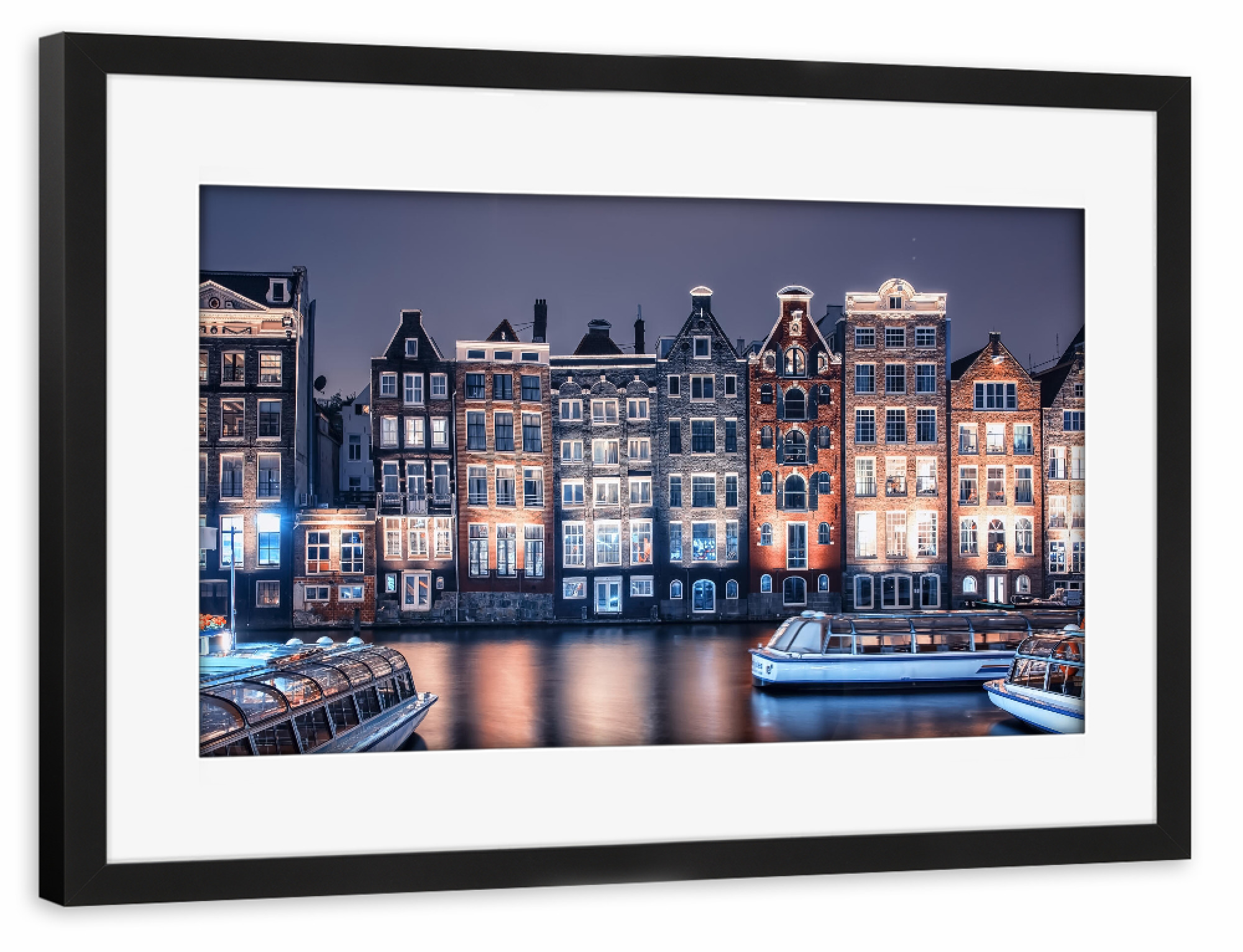 Poster mit Rahmen schwarz "Damrak By Night" artboxONE - Städte,Reise,Architektur,Reise / Länder,Städte / Amsterdam