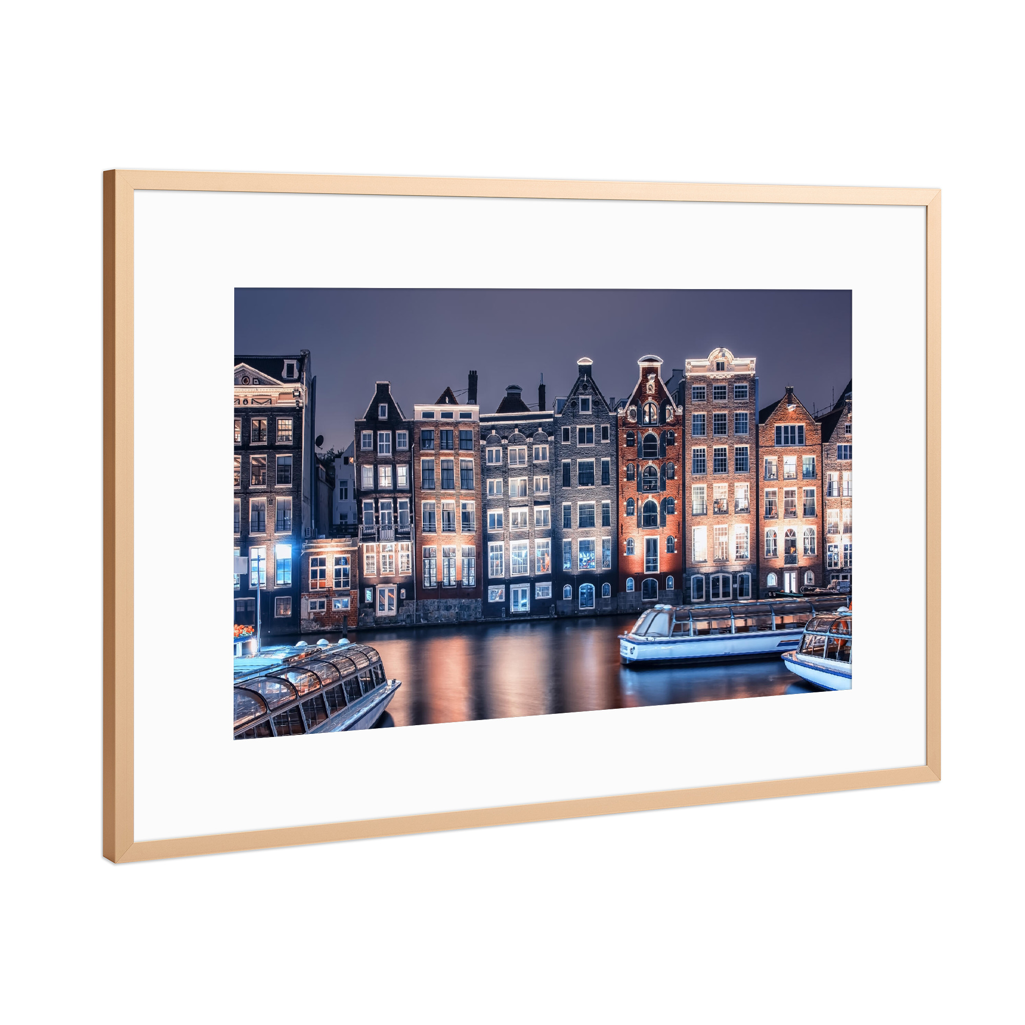 Poster mit Rahmen Kupfer "Damrak By Night" artboxONE - Städte,Reise,Architektur,Reise / Länder,Städte / Amsterdam