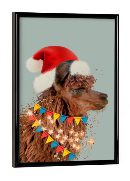 Poster mit schwarzem Rahmen "Alpaca Christmas Time" artboxONE - Tiere,Weihnachten