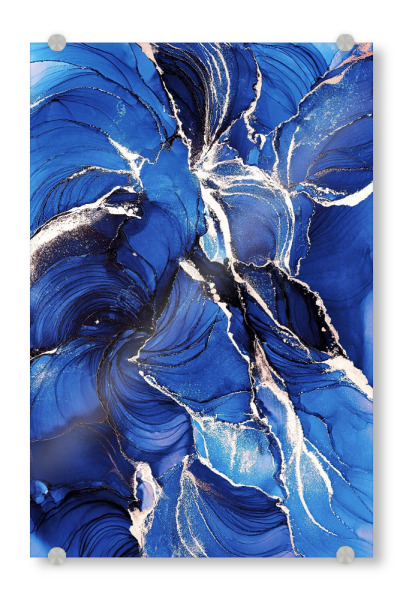 Acrylglasbild "Blue velvet" artboxONE - Floral,Abstrakt - Blue,Blau,Gold,Floral,Abstract,Abstrakt,Art,Kunst,Alcoholink,Alcoholinkart