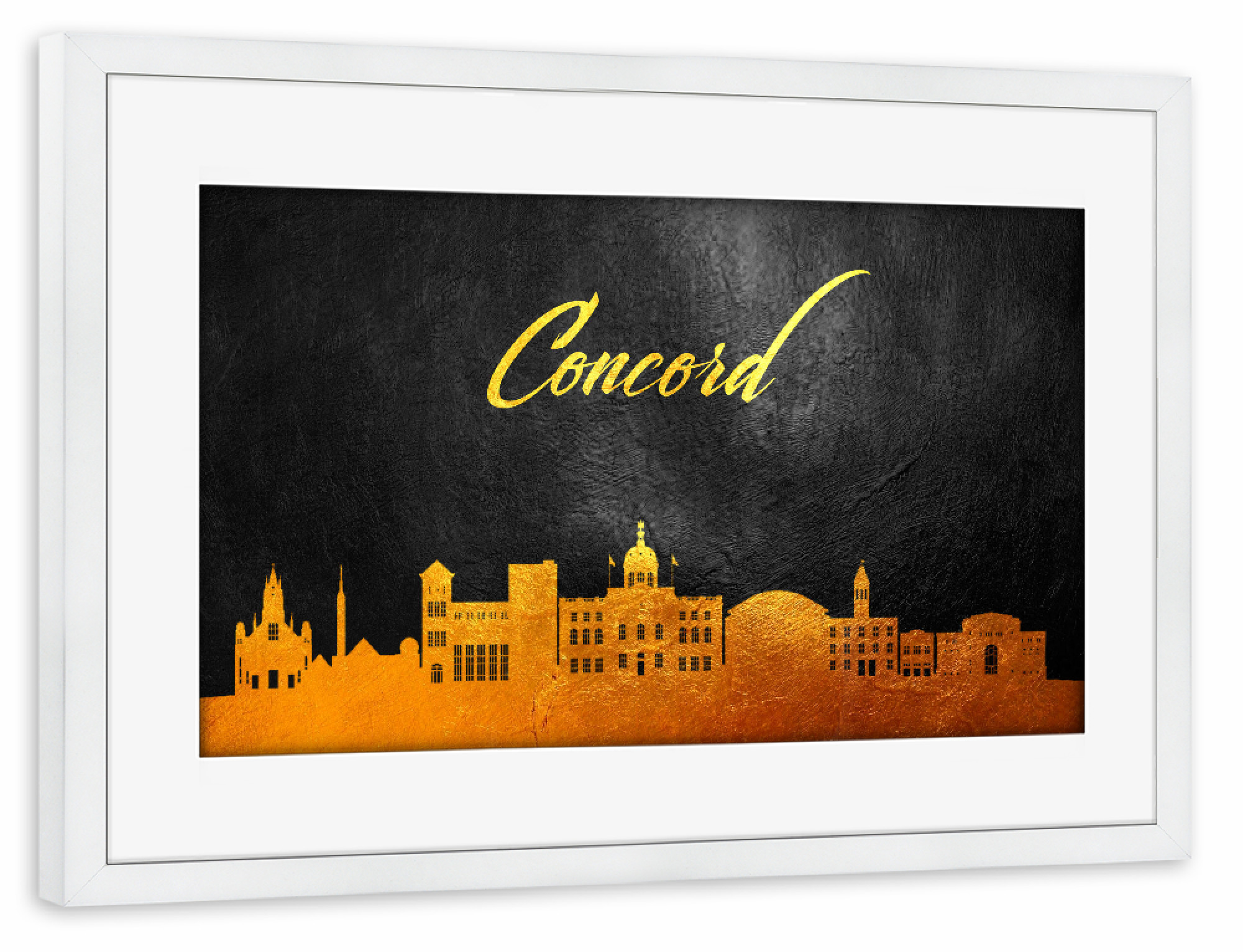 Poster mit Rahmen weiß "Concord Massachusetts Gold" artboxONE - Städte - Concord,Massachusetts,Gold,Skyline,City,Stadt