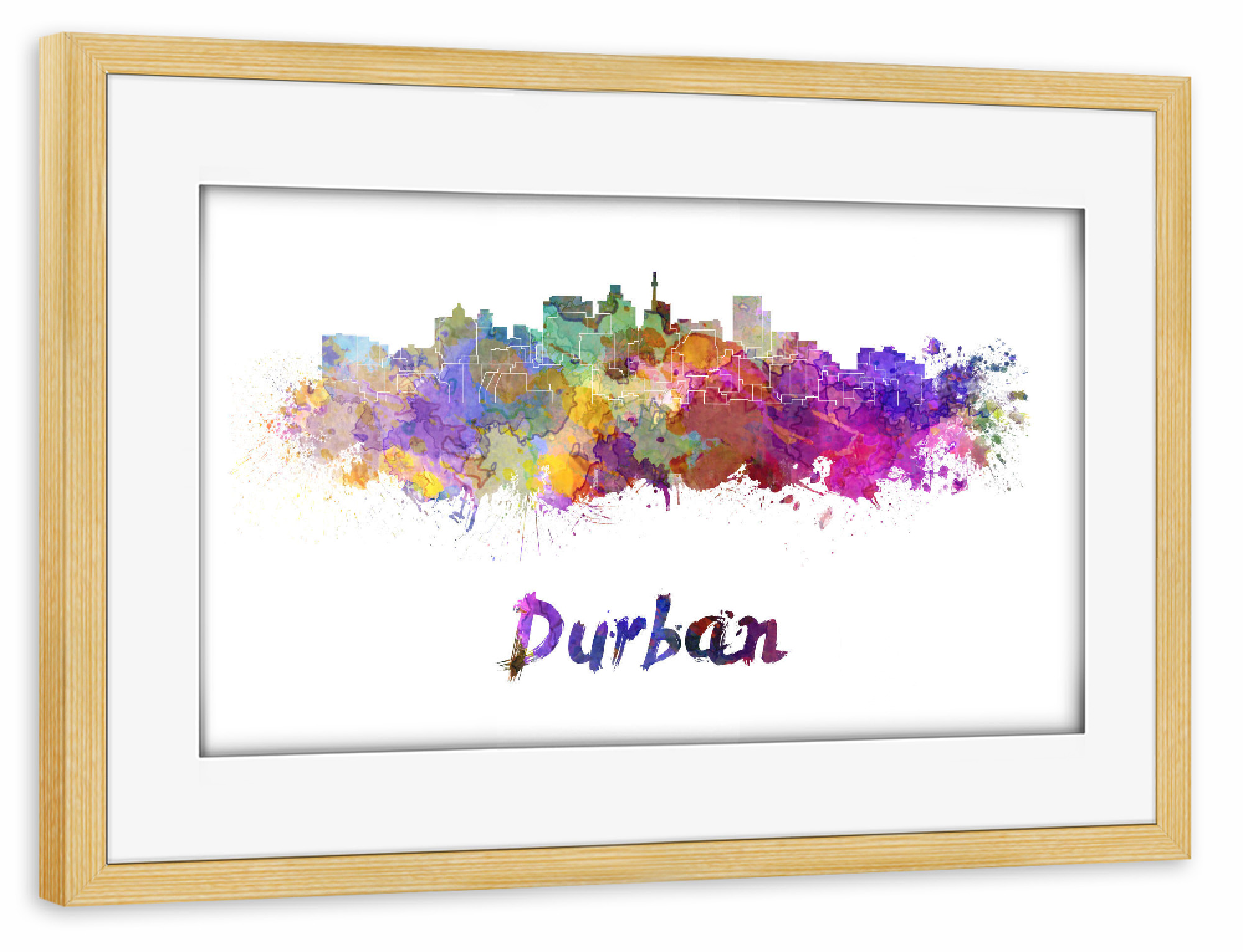Poster mit Rahmen kiefer "DURBAN skyline in watercolor" artboxONE - Städte,Abstrakt,Architektur