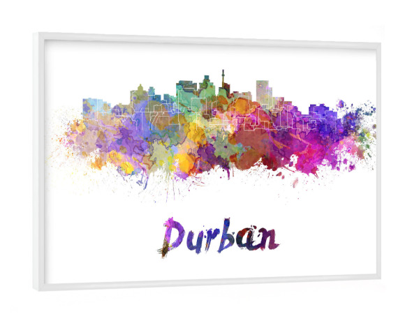 Poster mit weißem Rahmen "DURBAN skyline in watercolor" artboxONE - Städte,Abstrakt,Architektur
