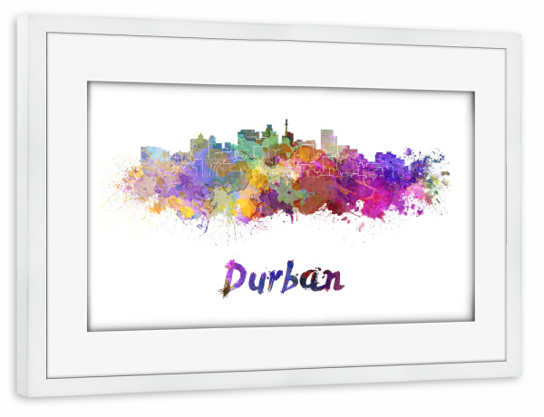 Poster mit Rahmen weiß "DURBAN skyline in watercolor" artboxONE - Städte,Abstrakt,Architektur