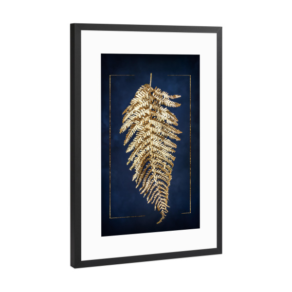 Poster mit Rahmen Schwarz (Metallic) "Goldener Farn" artboxONE - Floral