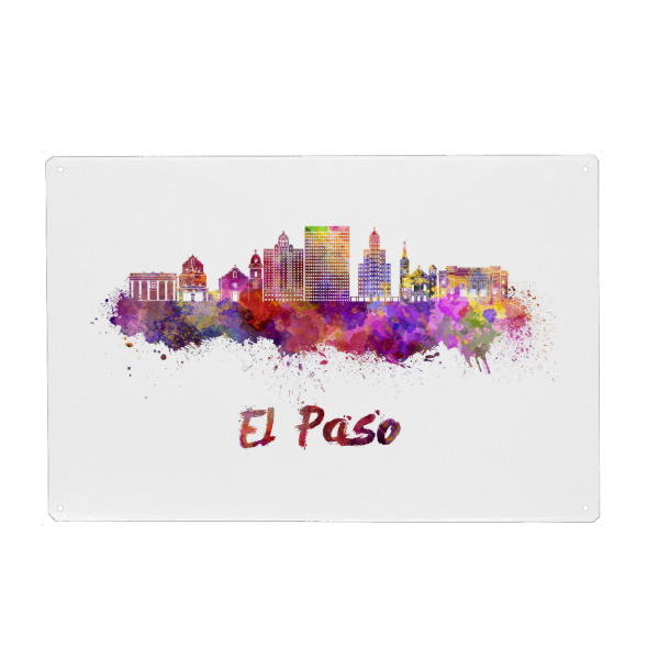 Holzbild "EL PASO v2 skyline in watercolor" artboxONE - Städte,Abstrakt,Architektur