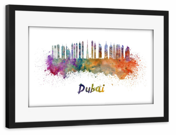 Poster mit Rahmen schwarz "DUBAI skyline in watercolor" artboxONE - Städte,Abstrakt,Architektur