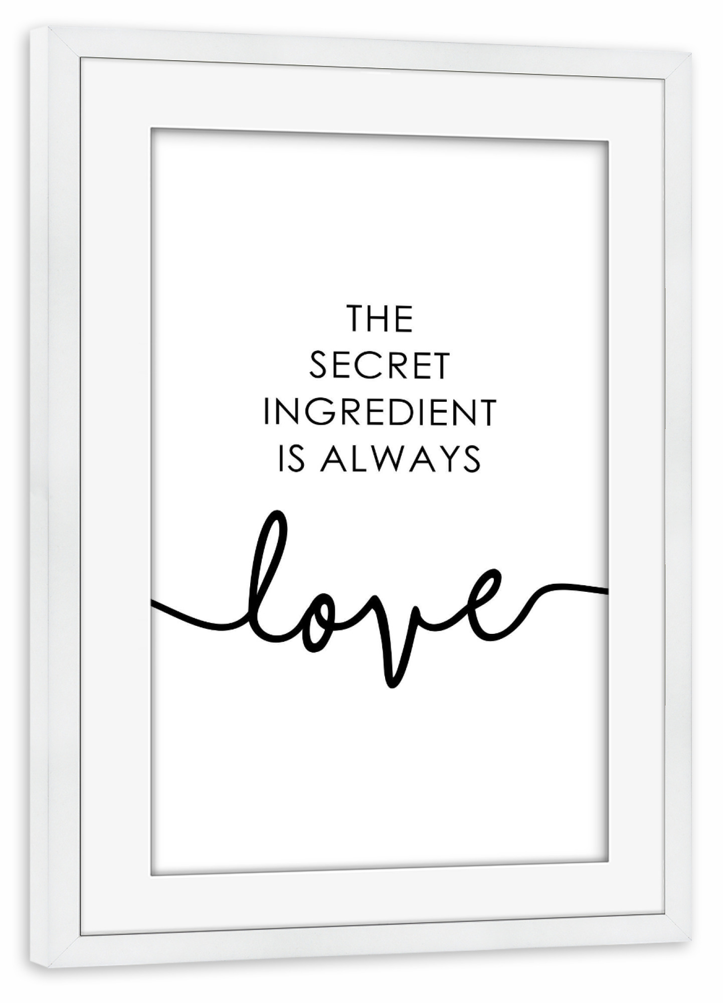 Poster mit Rahmen weiß "*The Secret Ingredient is Love*" artboxONE - Typografie,Menschen,Liebe
