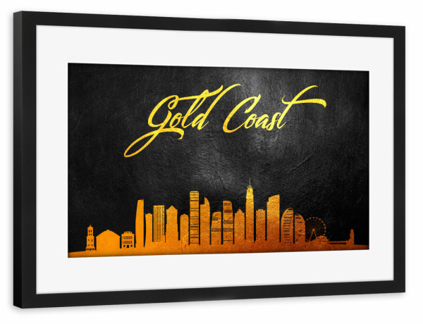 Poster mit Rahmen schwarz "Gold Coast Gold Skyline" artboxONE - Städte - Gold coast,Australia,Gold,Skyline,City,Stadt