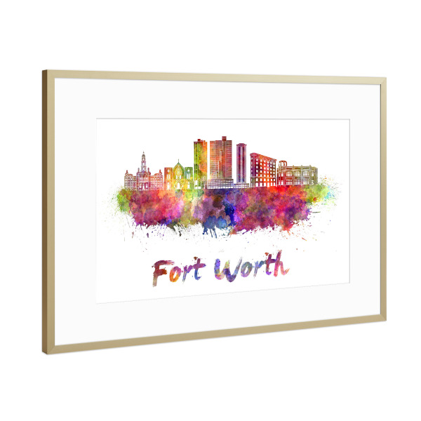 Poster mit Rahmen Gold "Fort Worth V2 skyline" artboxONE - Städte,Abstrakt,Architektur