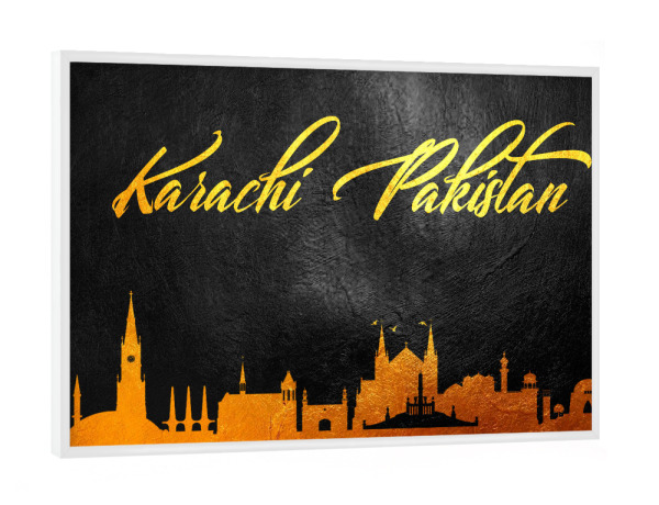 Poster mit weißem Rahmen "Karachi Pakistan Gold Skyline" artboxONE - Städte - Gold,Skyline,Karachi,Pakistan,City,Stadt