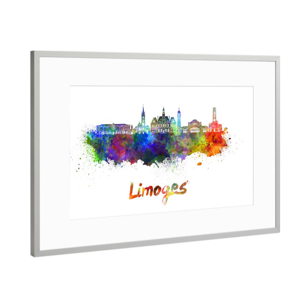 Poster mit Rahmen Silber "LIMOGES skyline in watercolor-h" artboxONE - Städte,Abstrakt,Architektur