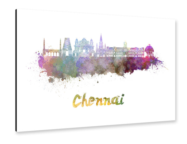 Alu-Dibond "CHENNAI skyline in watercolor-b" 30x20 cm artboxONE