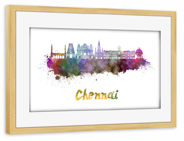 Poster mit Rahmen kiefer "CHENNAI skyline in watercolor-b" artboxONE - Städte,Reise,Abstrakt,Architektur