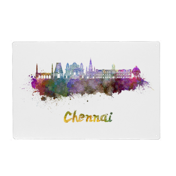 Metall Poster "CHENNAI skyline in watercolor-b" artboxONE - Städte,Reise,Abstrakt,Architektur