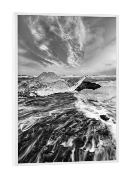 Poster mit weißem Rahmen "Eis am Strand" artboxONE - Natur,Schwarzweiß,Reise / Strand und Meer