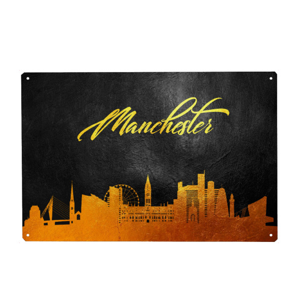 Holzbild "Manchester England Gold Skyline" artboxONE - Städte - Manchester,England,Gold,Skyline,City,Stadt