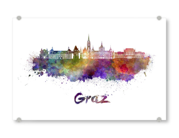 Acrylglasbild "GRAZ skyline in watercolor-b" artboxONE - Städte,Abstrakt,Architektur
