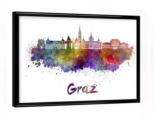Poster mit schwarzem Rahmen "GRAZ skyline in watercolor-b" artboxONE - Städte,Abstrakt,Architektur